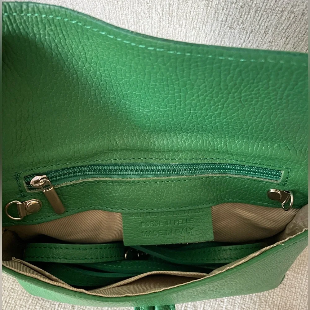 Genuine Leather Italian Green Clutch Bag with Loop Handle - Picture 4 of 5